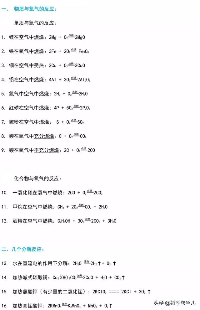 中考必背的77个化学方程式都在这里了 赶紧收藏